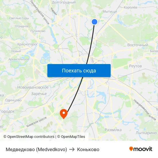 Медведково (Medvedkovo) to Коньково map