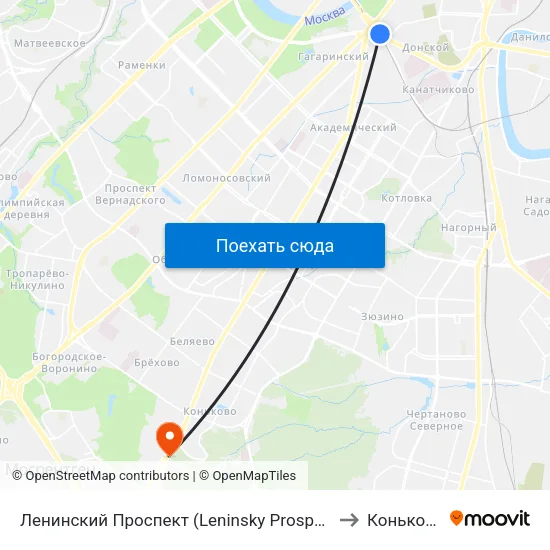 Ленинский Проспект (Leninsky Prospekt) to Коньково map