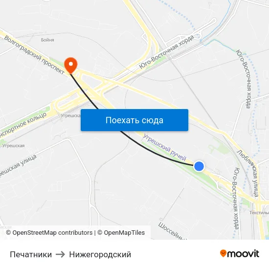 Печатники to Нижегородский map