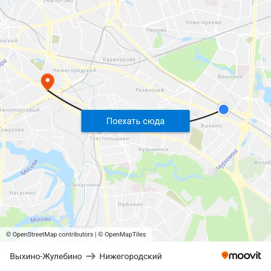 Выхино-Жулебино to Нижегородский map