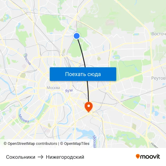 Сокольники to Нижегородский map