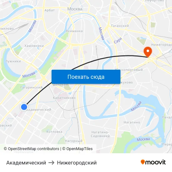 Академический to Нижегородский map