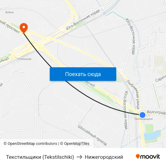 Текстильщики (Tekstilschiki) to Нижегородский map