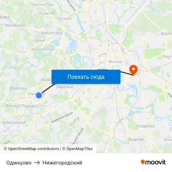 Одинцово to Нижегородский map