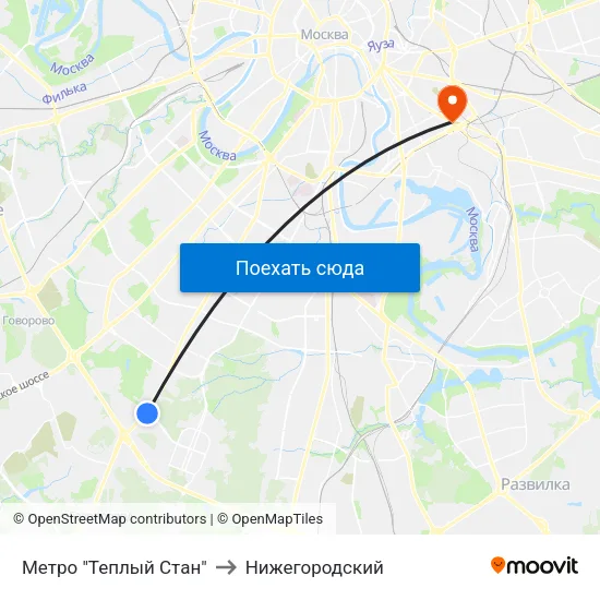 Метро "Теплый Стан" to Нижегородский map