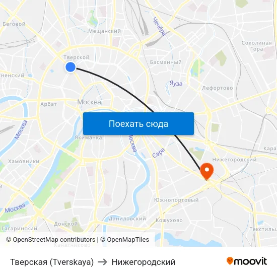 Тверская (Tverskaya) to Нижегородский map