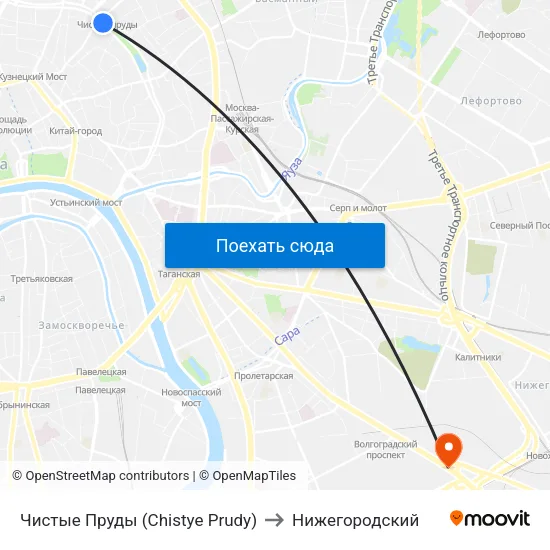 Чистые Пруды (Chistye Prudy) to Нижегородский map