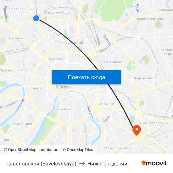Савеловская (Savelovskaya) to Нижегородский map