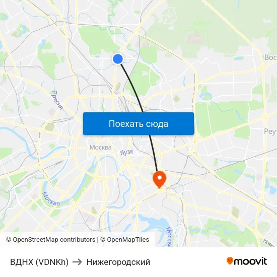 ВДНХ (VDNKh) to Нижегородский map