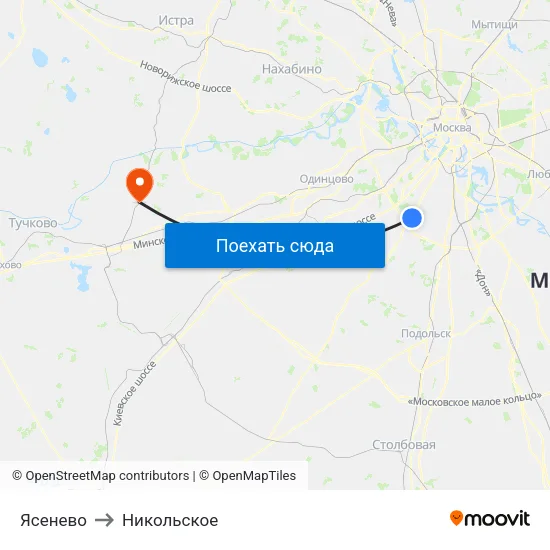 Ясенево to Никольское map