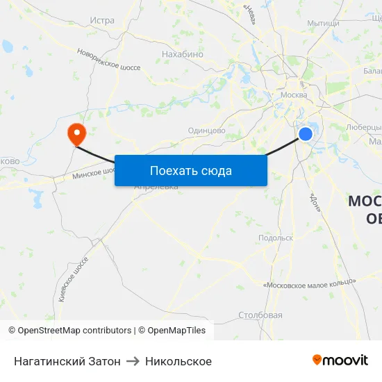 Нагатинский Затон to Никольское map