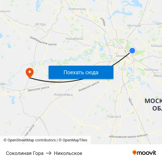 Соколиная Гора to Никольское map