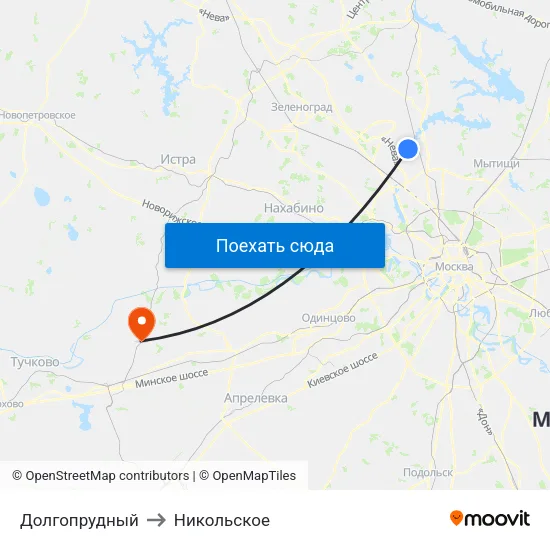 Долгопрудный to Никольское map