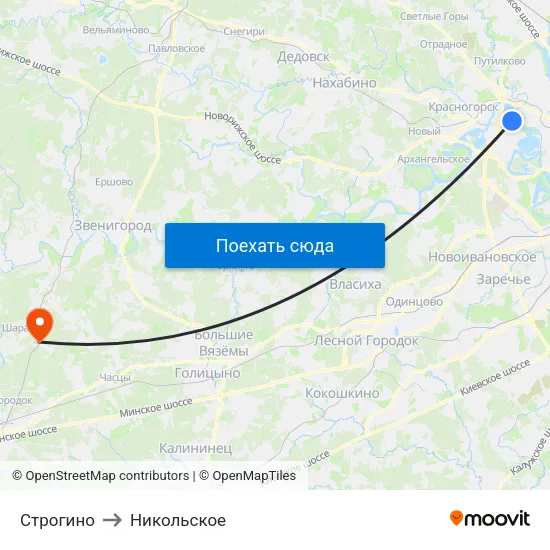 Строгино to Никольское map