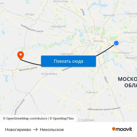 Новогиреево to Никольское map