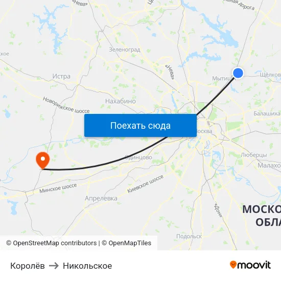 Королёв to Никольское map