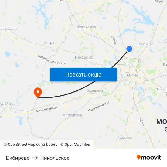 Бибирево to Никольское map