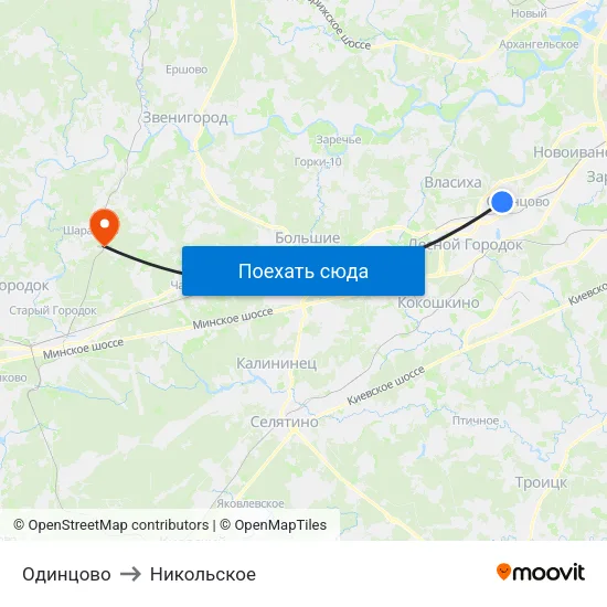 Одинцово to Никольское map