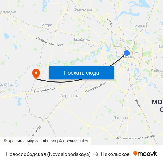 Новослободская (Novoslobodskaya) to Никольское map