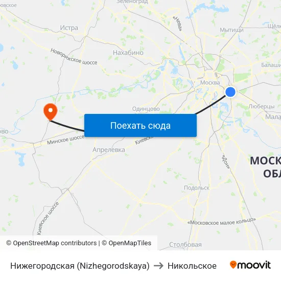 Нижегородская (Nizhegorodskaya) to Никольское map