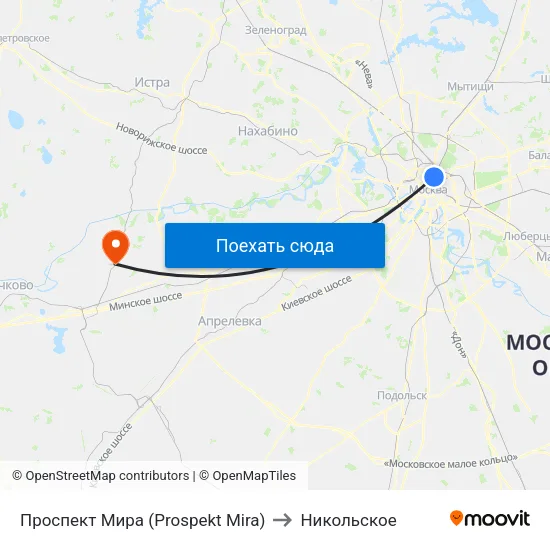 Проспект Мира (Prospekt Mira) to Никольское map
