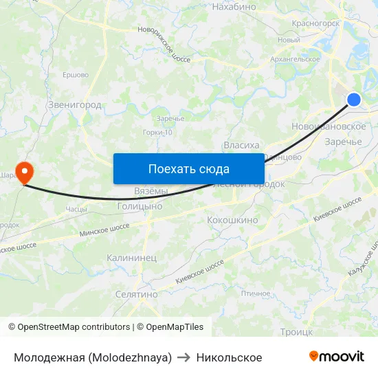 Молодежная (Molodezhnaya) to Никольское map