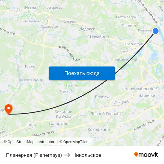 Планерная (Planernaya) to Никольское map