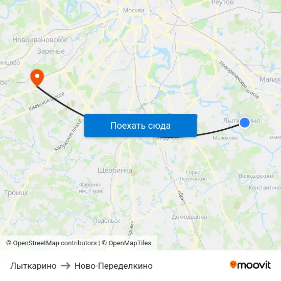 Лыткарино to Ново-Переделкино map