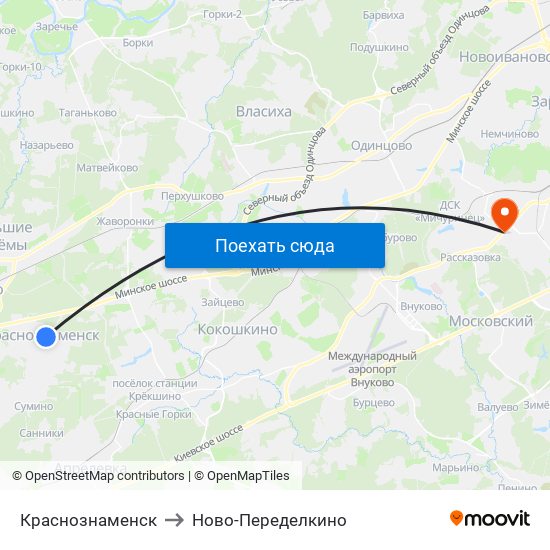 Краснознаменск to Ново-Переделкино map