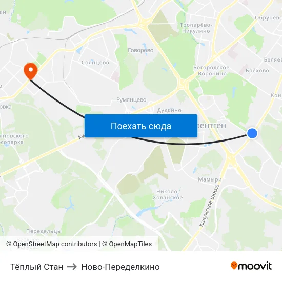 Тёплый Стан to Ново-Переделкино map