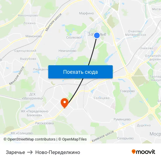 Заречье to Ново-Переделкино map