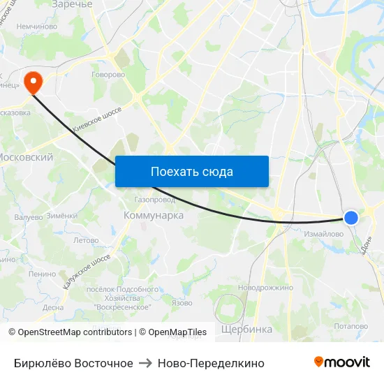 Бирюлёво Восточное to Ново-Переделкино map