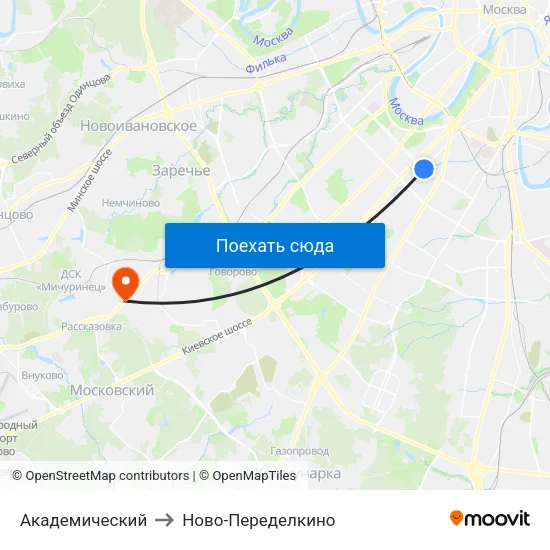 Академический to Ново-Переделкино map