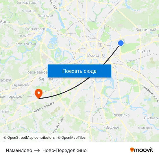 Измайлово to Ново-Переделкино map