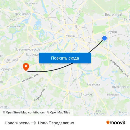 Новогиреево to Ново-Переделкино map