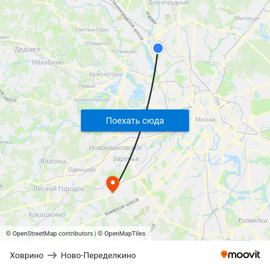 Ховрино to Ново-Переделкино map