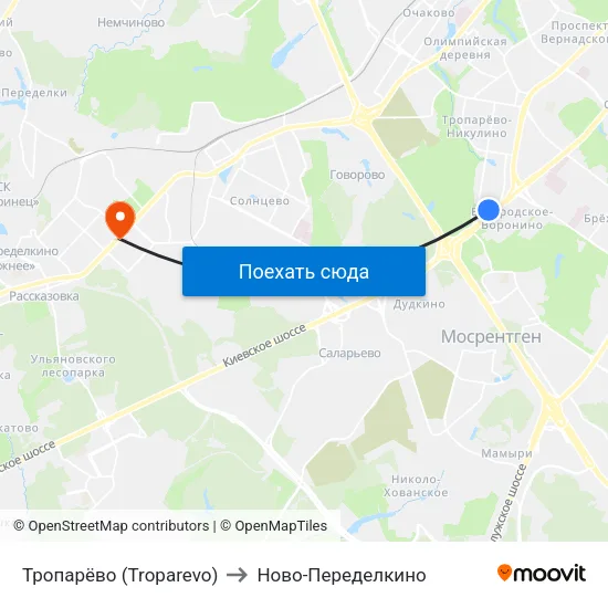 Тропарёво (Troparevo) to Ново-Переделкино map
