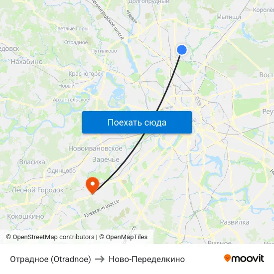 Отрадное (Otradnoe) to Ново-Переделкино map