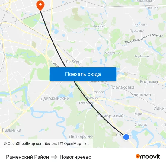 Раменский Район to Новогиреево map