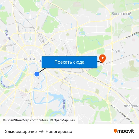 Замоскворечье to Новогиреево map