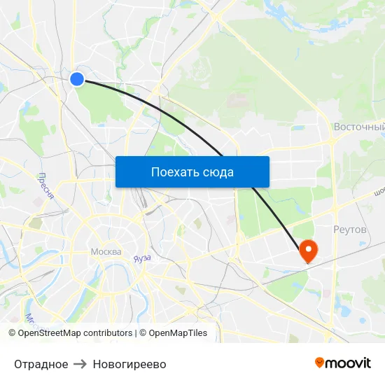 Отрадное to Новогиреево map