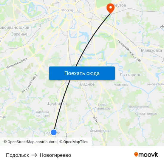 Подольск to Новогиреево map