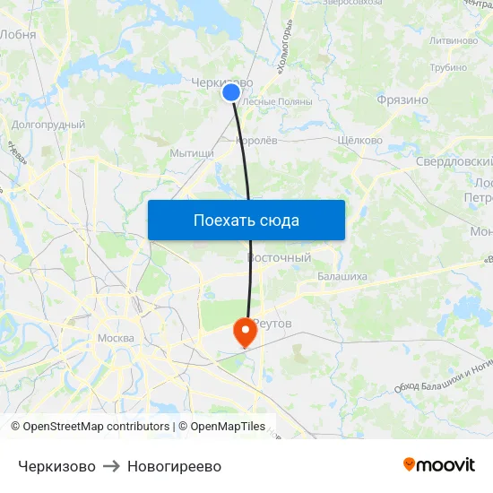 Черкизово to Новогиреево map