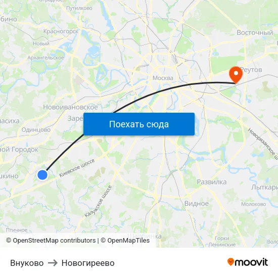 Внуково to Новогиреево map