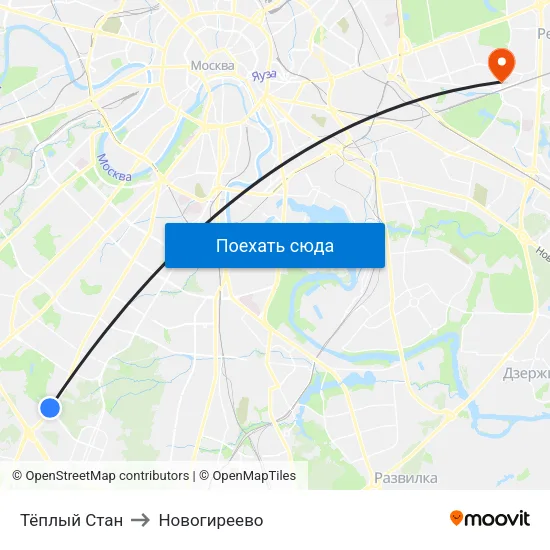 Тёплый Стан to Новогиреево map