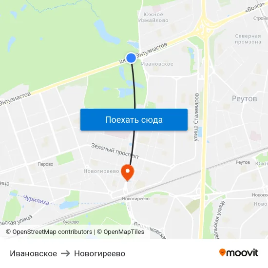 Ивановское to Новогиреево map