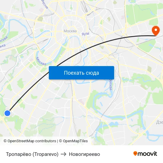 Тропарёво (Troparevo) to Новогиреево map