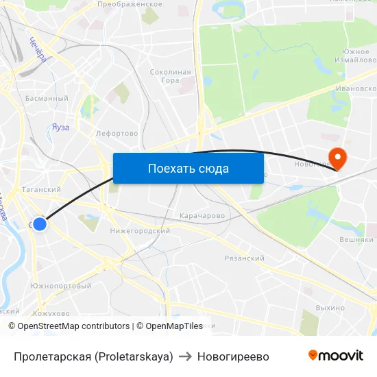 Пролетарская (Proletarskaya) to Новогиреево map
