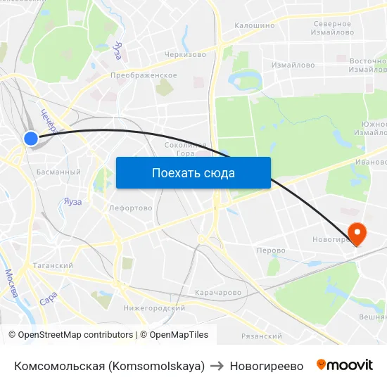 Комсомольская (Komsomolskaya) to Новогиреево map