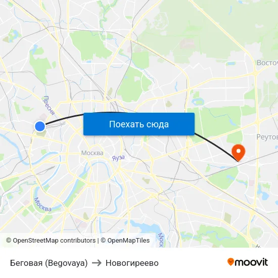 Беговая (Begovaya) to Новогиреево map
